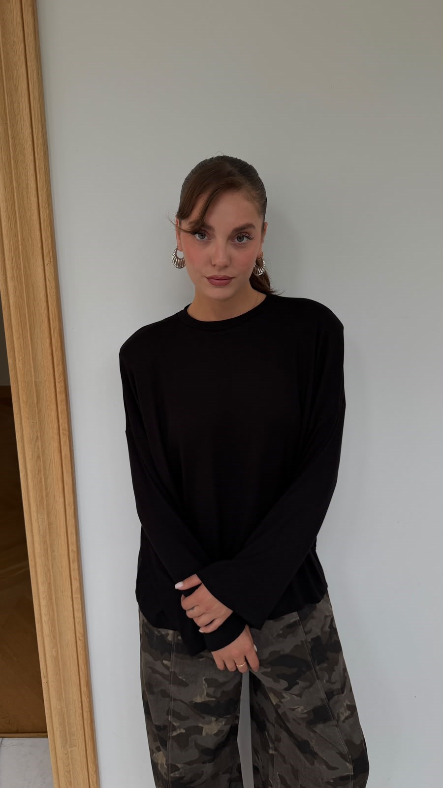 Siyah Vatkalı Oversize Basic SweatShirt
