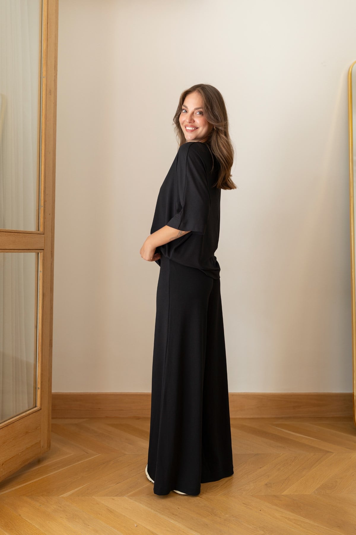 Siyah Yarasa Kol T-Shirt Pantolon Takım
