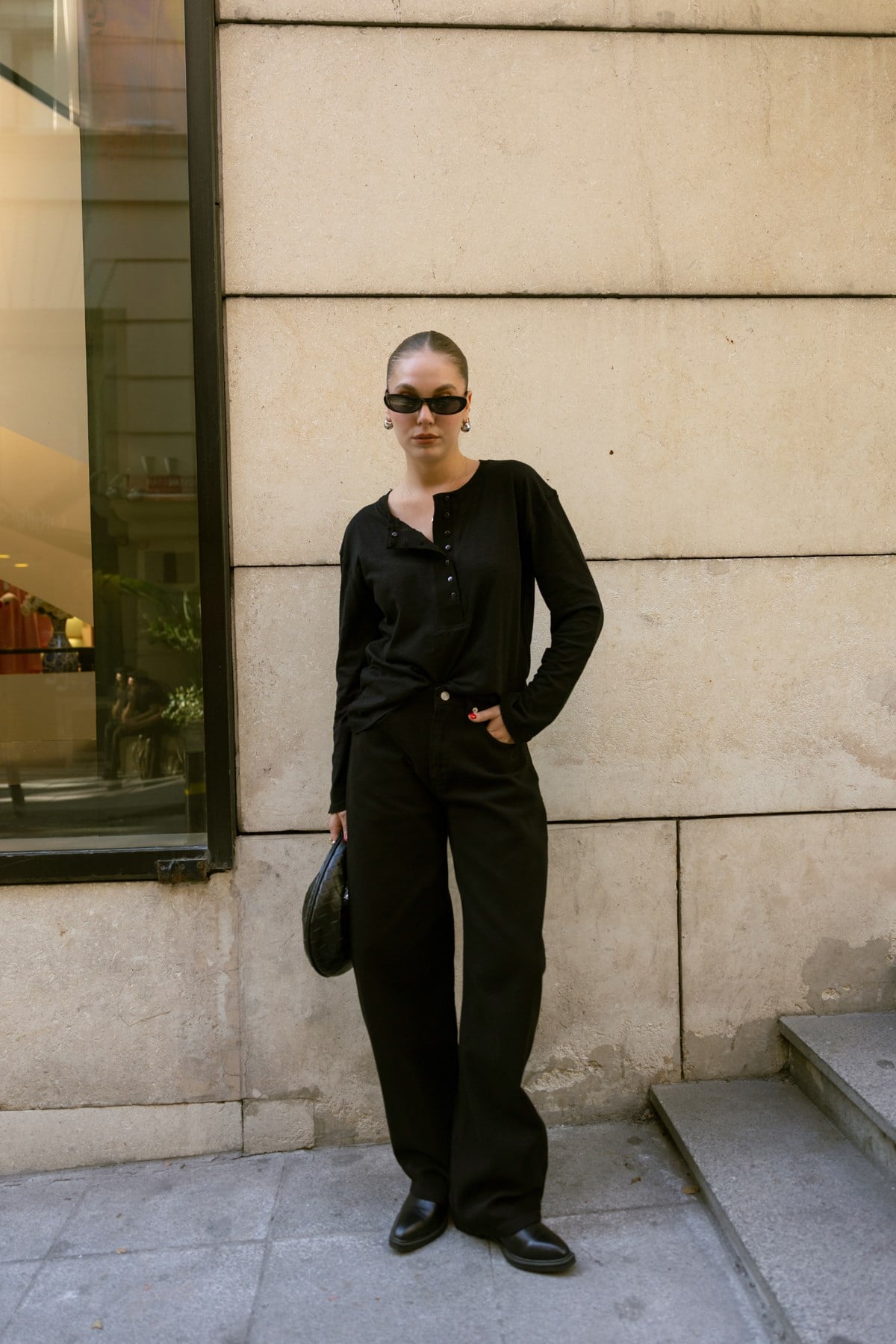 Siyah Yarım Düğmeli Basic SweatShirt