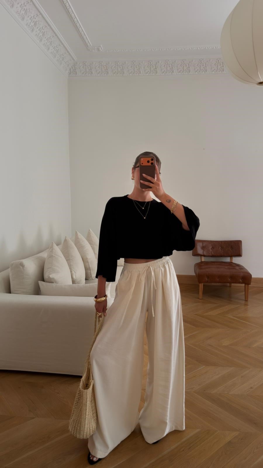 Taş Beli Lastikli Bol Paça Pantolon