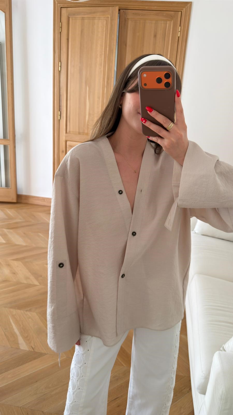 Taş V Yaka Asimetrik Kesim Oversize Bluz