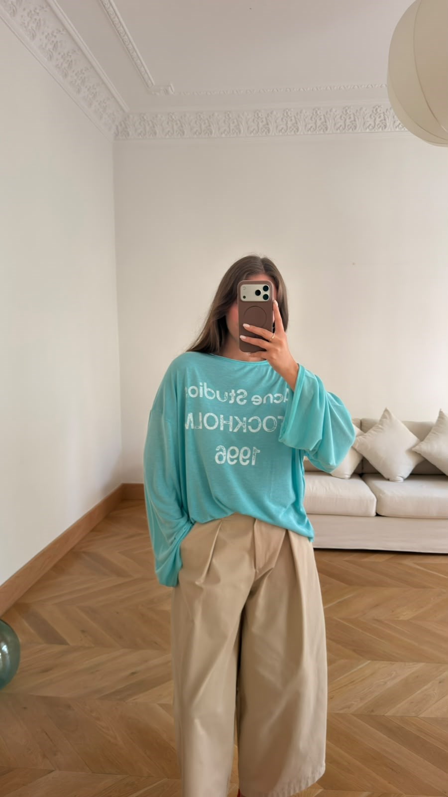 Turkuaz Yazı Basılı Oversize T-Shirt
