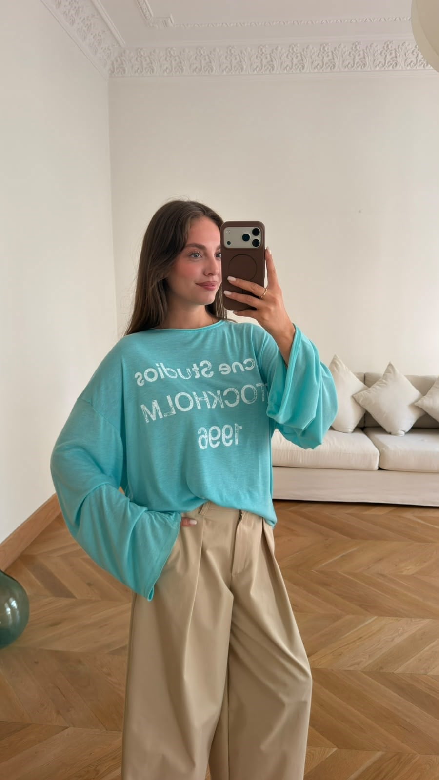 Turkuaz Yazı Basılı Oversize T-Shirt