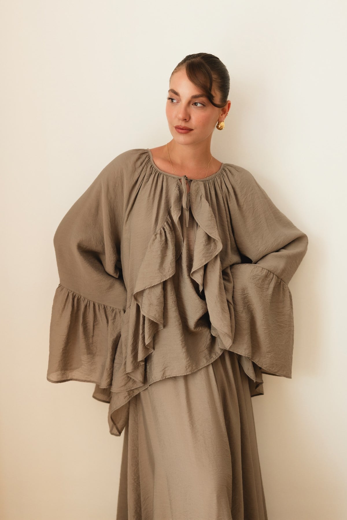 Vizon Oversize İspanyol Kol Bluz Etek Takım