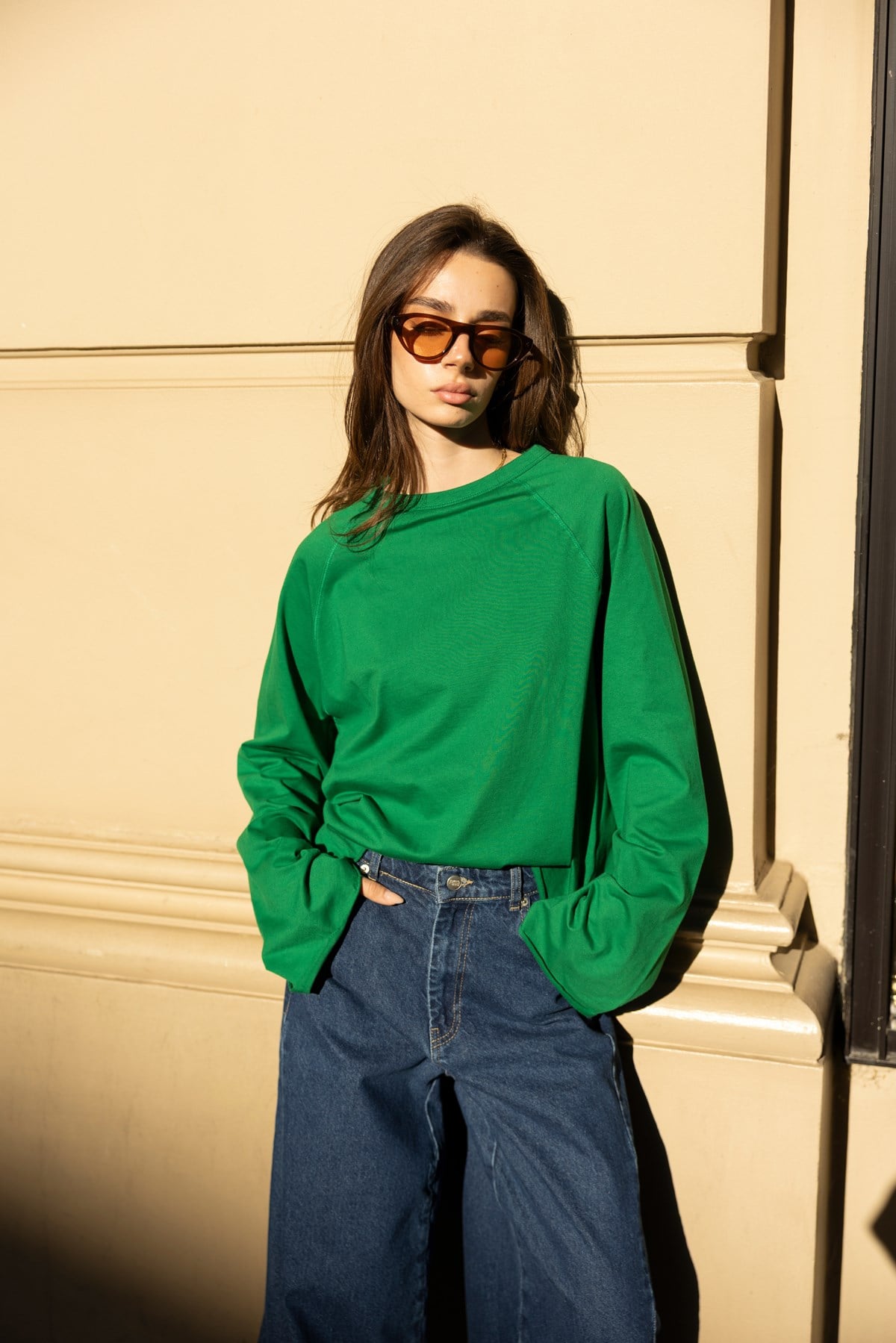 Yeşil Oversize İspanyol Kol Basic T-Shirt