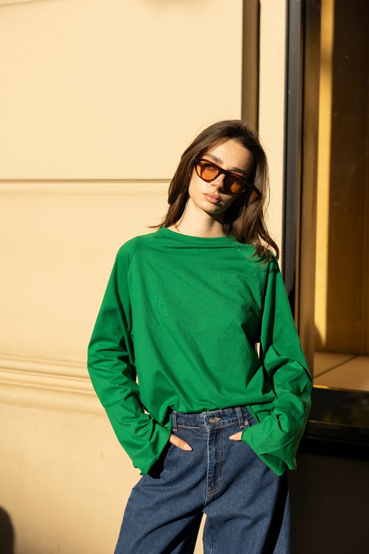 Yeşil Oversize İspanyol Kol Basic T-Shirt