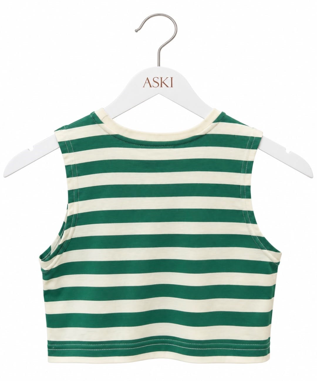 Yeşil Sıfır Kol Çizgili Crop T-Shirt