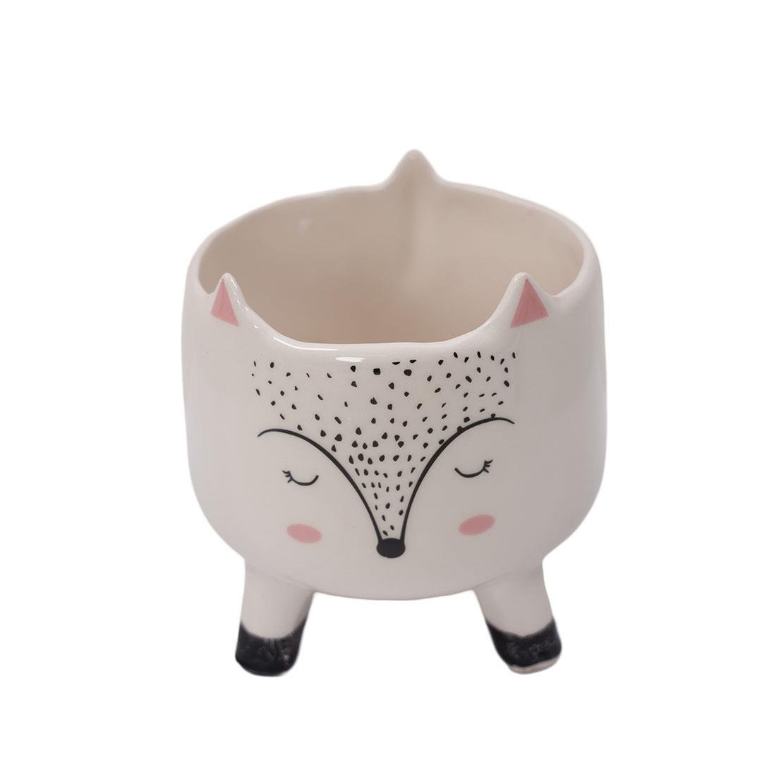 Kedili Seramik Figürlü Saksı 15*16 Cm