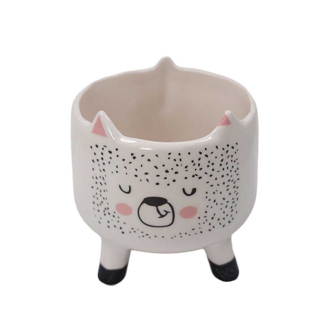 Kedili Seramik Figürlü Saksı 15*16 Cm