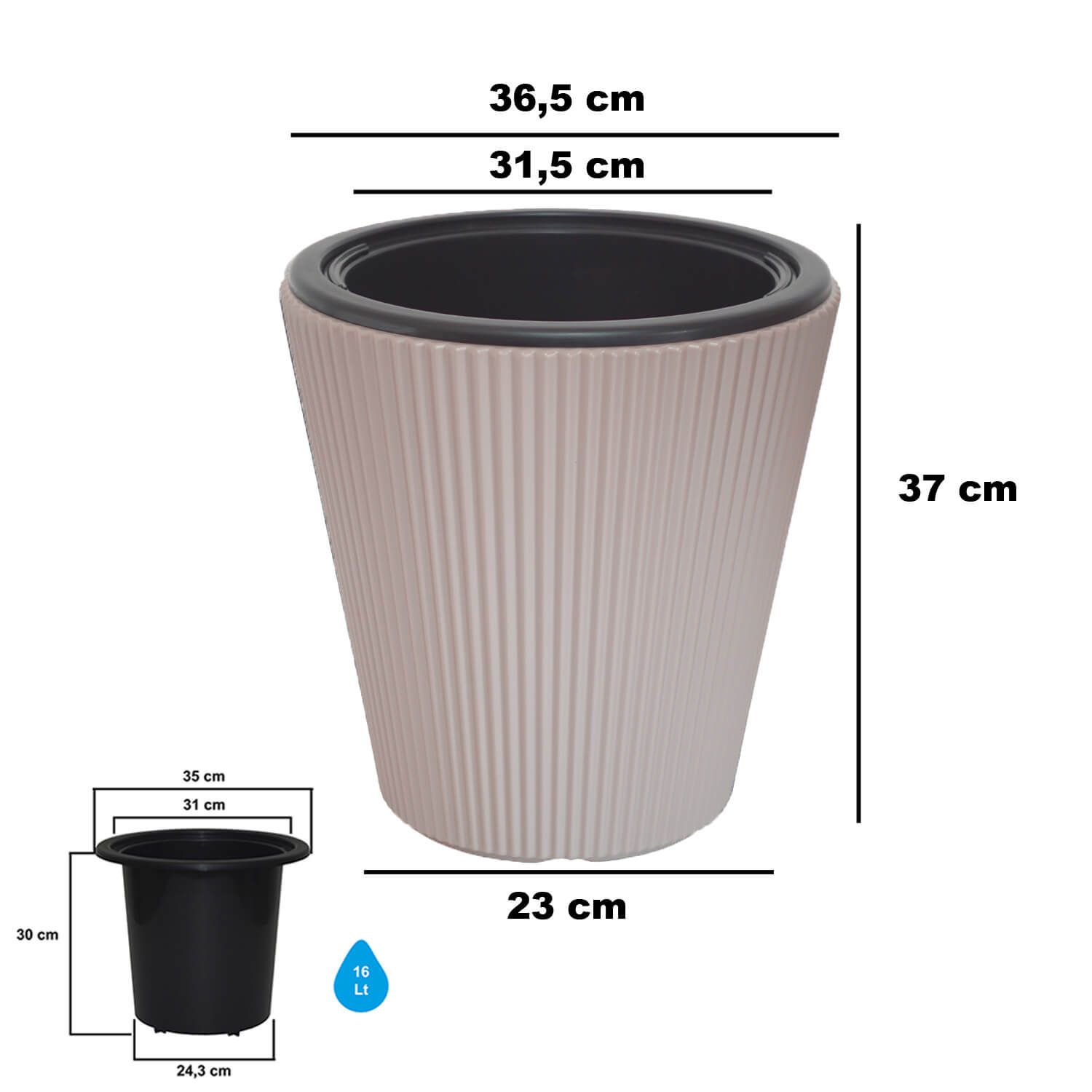 Serinova Çizgili Konik Saksı No:3