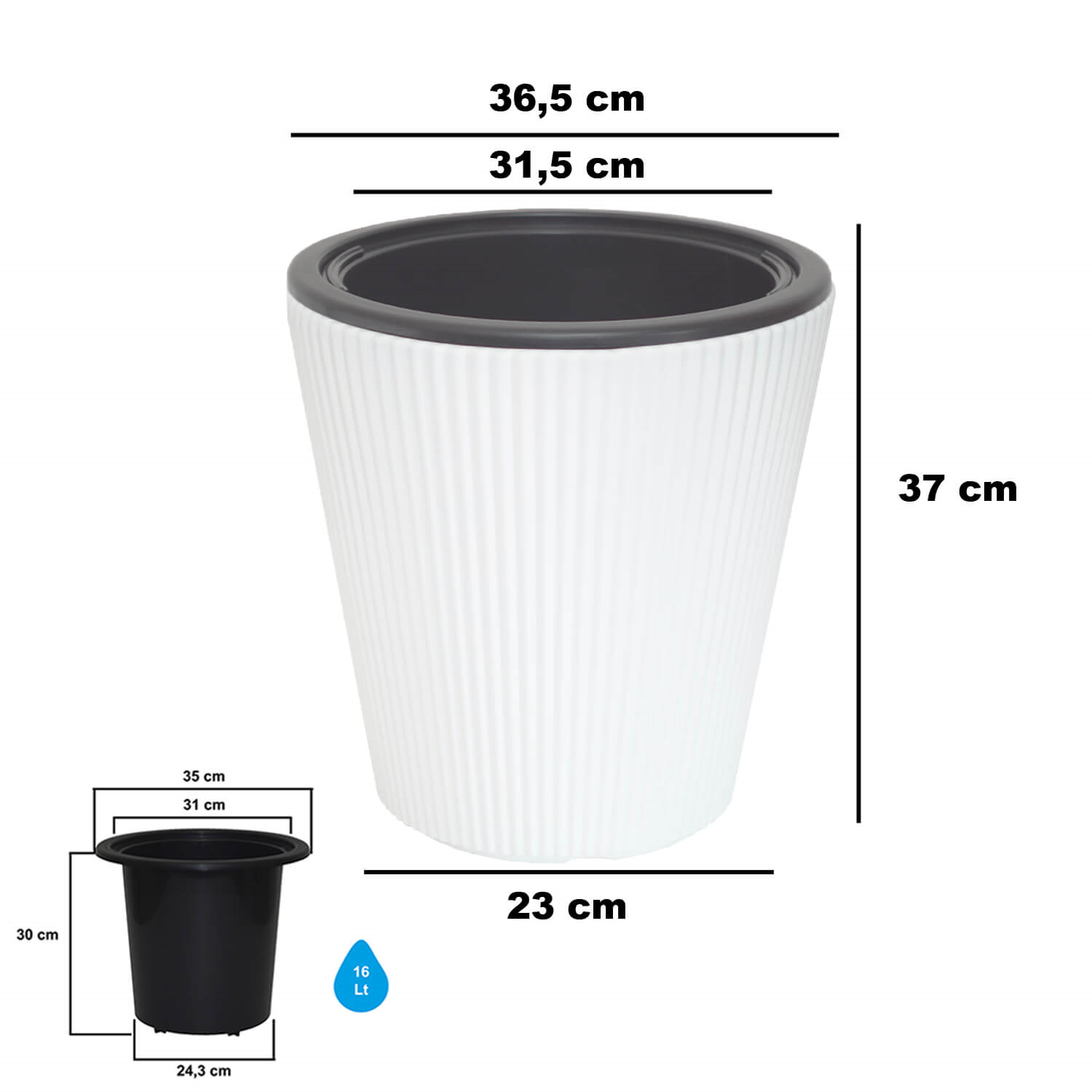 Serinova Çizgili Konik Saksı No:3