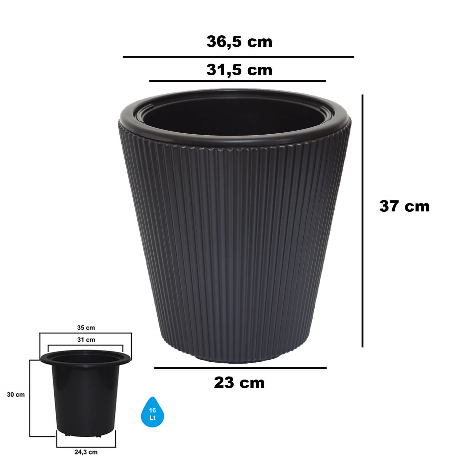 Serinova Çizgili Konik Saksı No:3