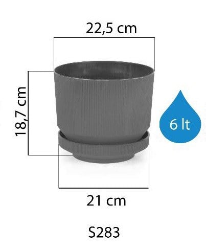 Serinova Lüks Çizgili Desenli Saksı 6 Lt