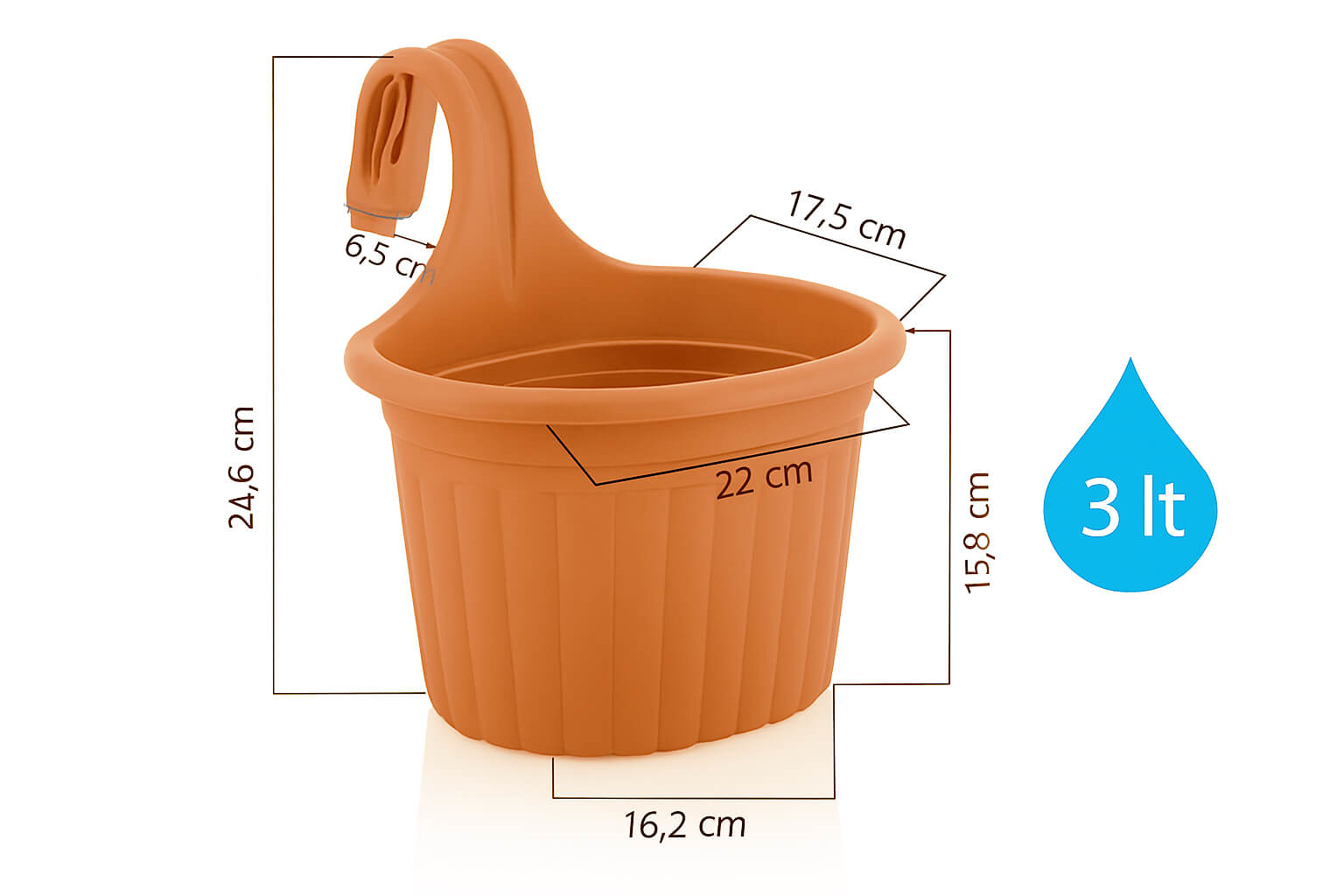 Serinova Tombik Tekli Askılı Balkon Saksısı 3 Lt