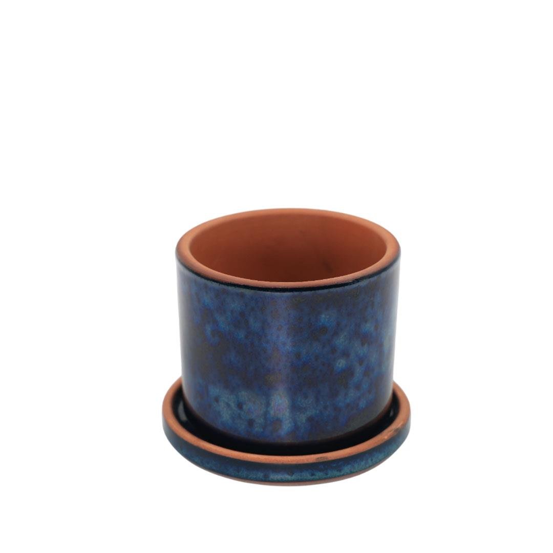 Tabaklı Toprak Saksı Sırlı 12*14 Cm