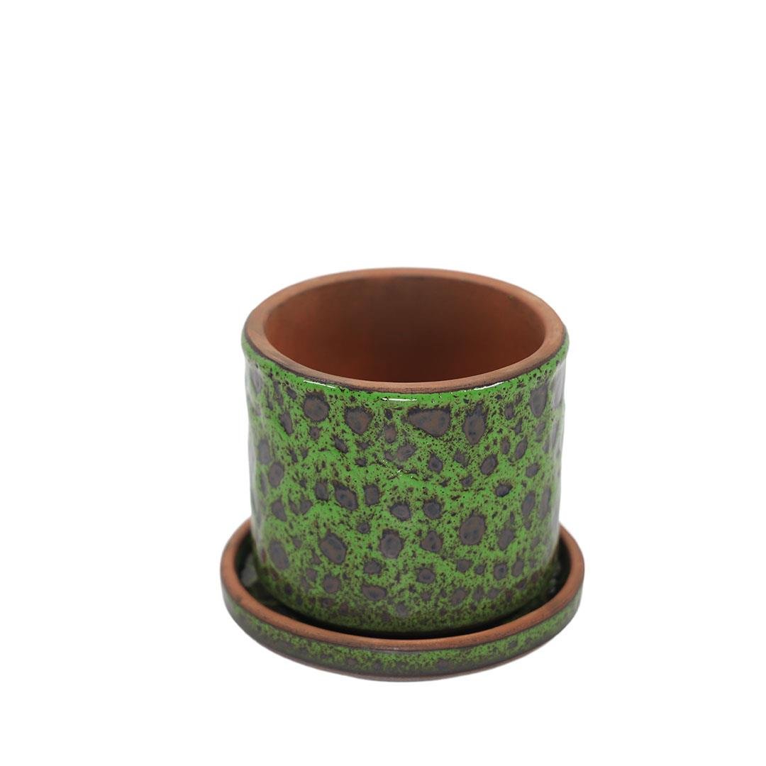 Tabaklı Toprak Saksı Sırlı 12*14 Cm