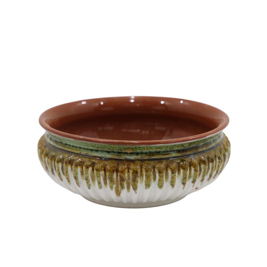 Toprak Aranjman Saksı Çizgi Desenli Sırlı Küçük 28*11,5 Cm