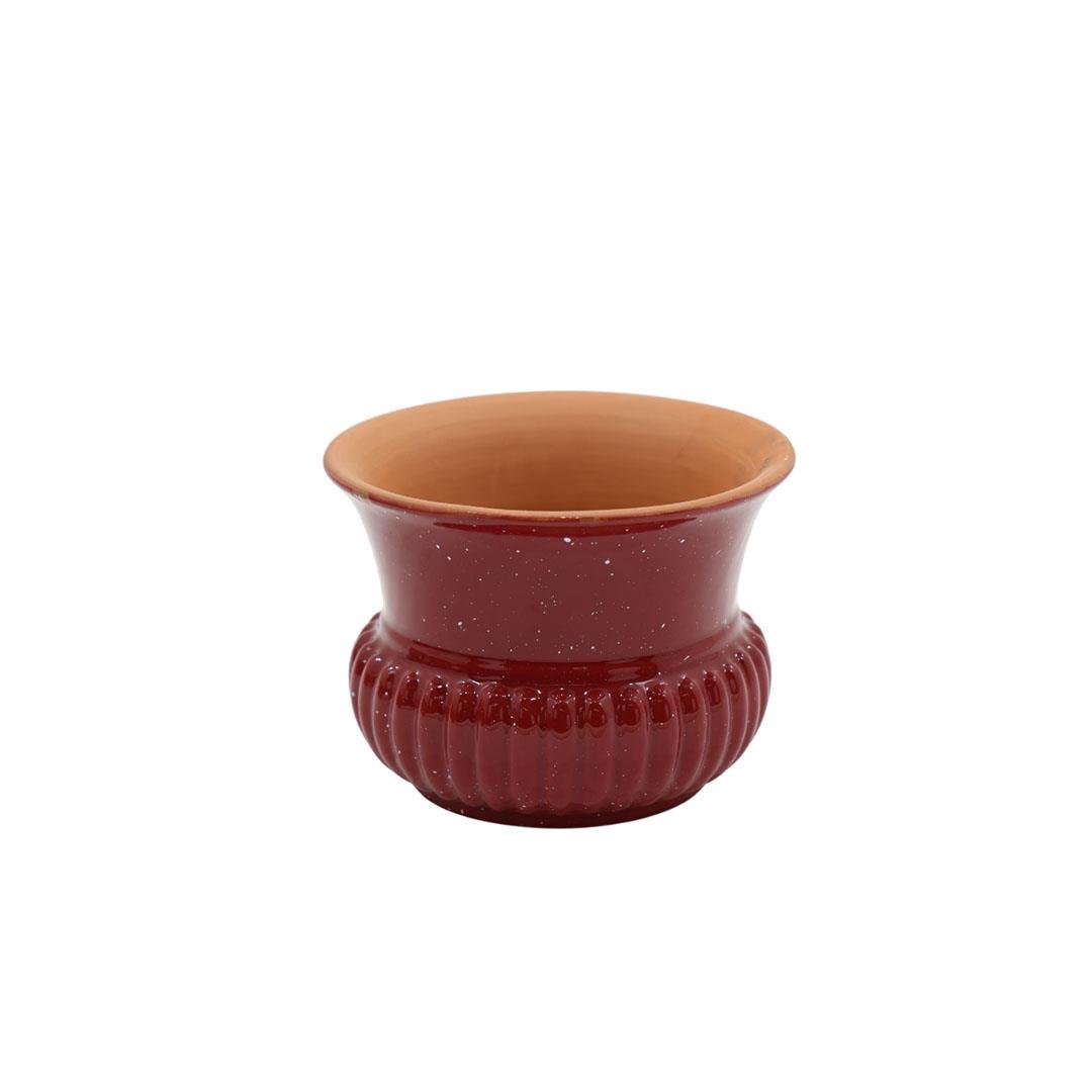 Toprak Saksı Çizgi Desenli Sırlı Küçük 17*13 Cm