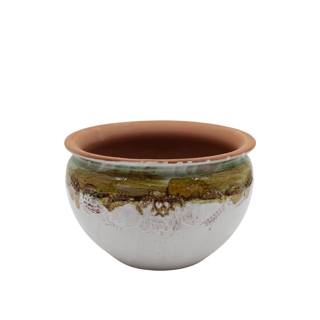 Toprak Saksı Desenli Sırlı Büyük 29*18 Cm