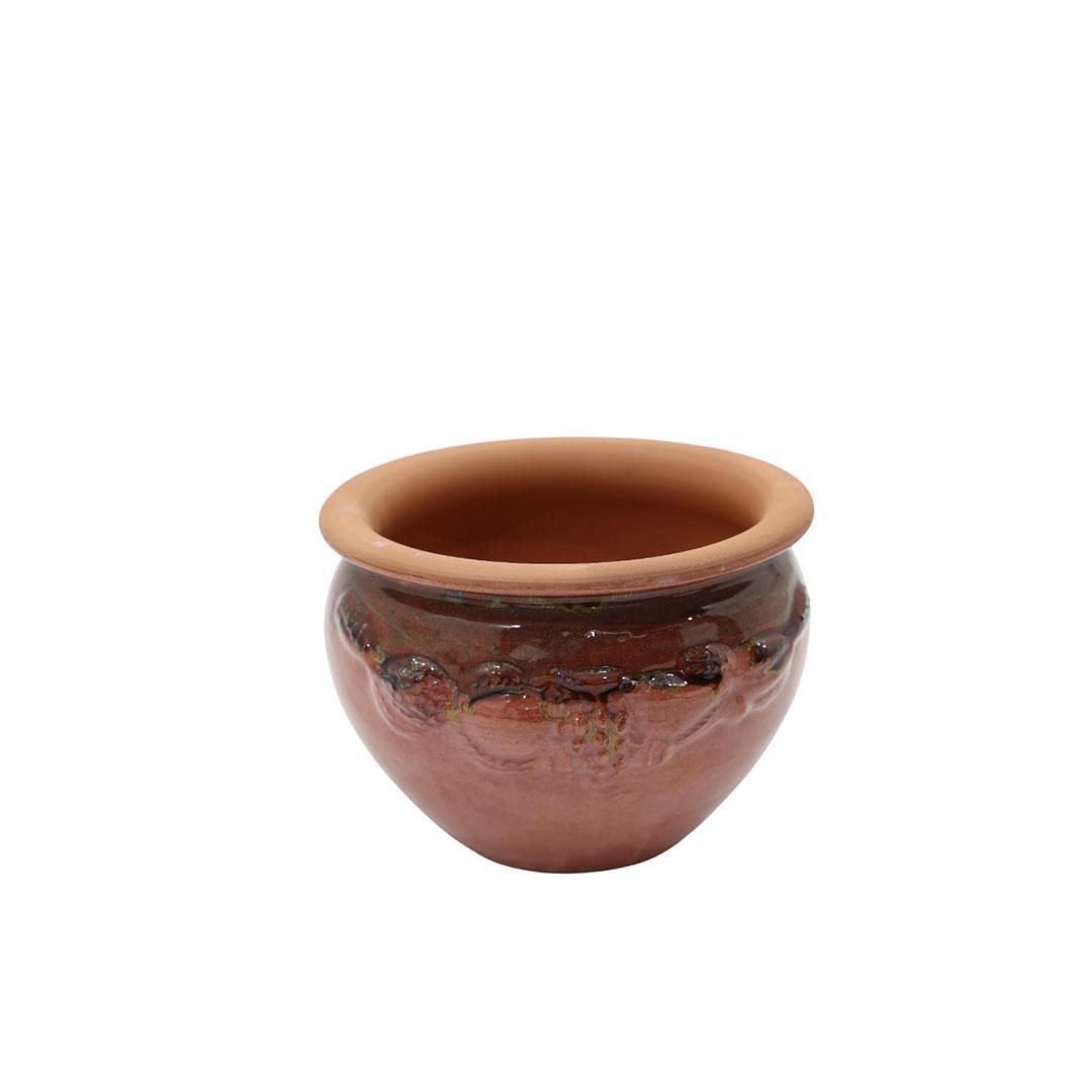 Toprak Saksı Desenli Sırlı Küçük 16*12 Cm