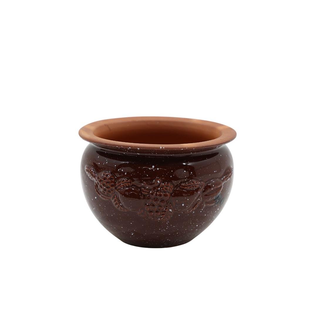 Toprak Saksı Desenli Sırlı Orta 19*14 Cm