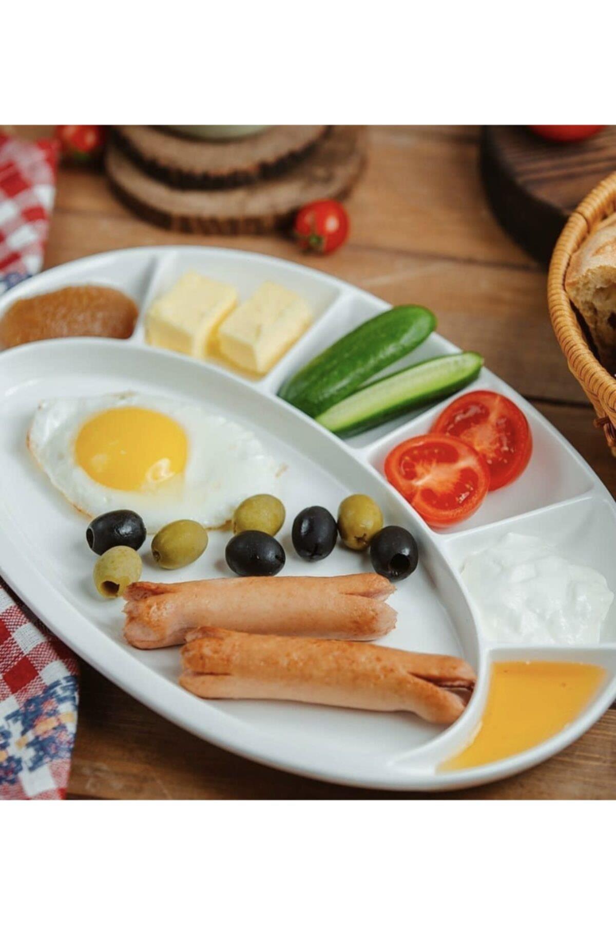 Bonna Porselen Beyaz Oval Kahvaltı Tabağı 7 Gözlü 33 cm