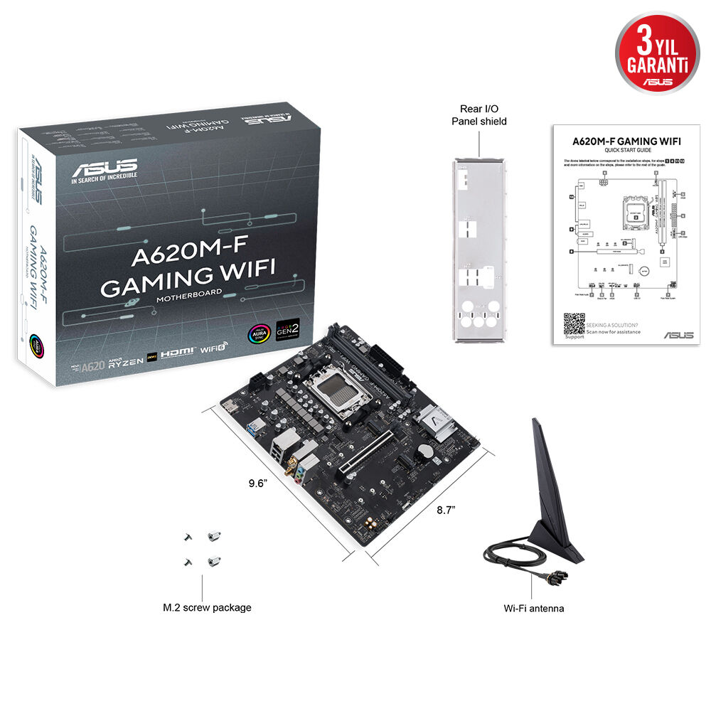 ASUS A620M-F GAMING WIFI6 DDR5 HDMI DP PCIE 4.0 AM5 mATX