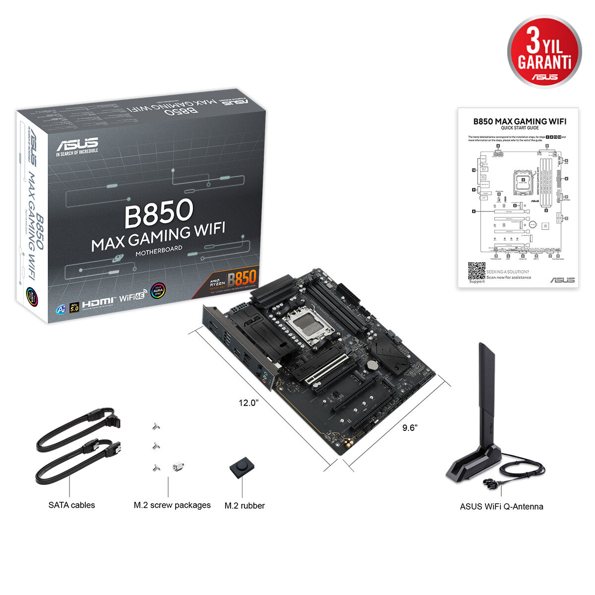 ASUS B850 MAX GAMING WIFI6E DDR5 HDMI-DP PCIE 5.0 AM5 ATX Kurumsal Anakart