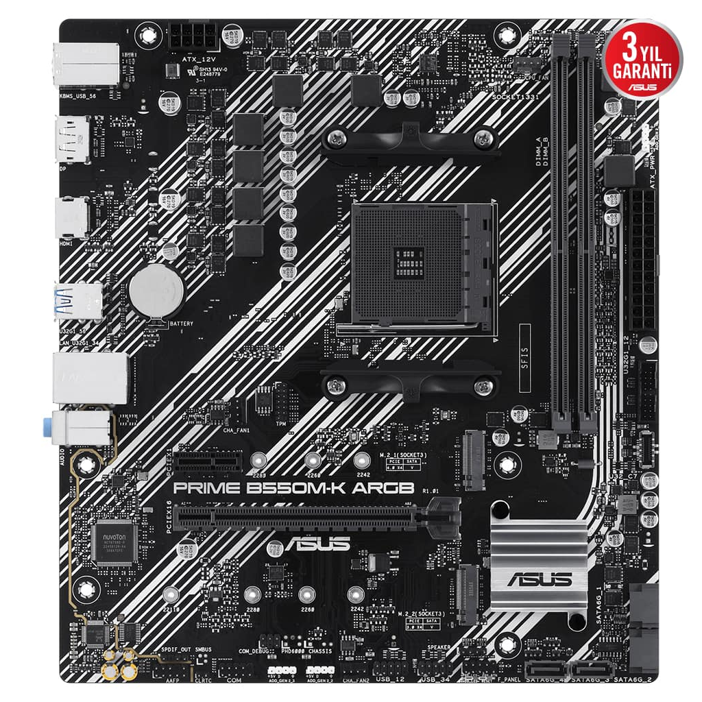 ASUS PRIME B550M-K ARGB, 2xDDR4, 2x M.2, DP, HDMI, AM4 Soket Anakart
