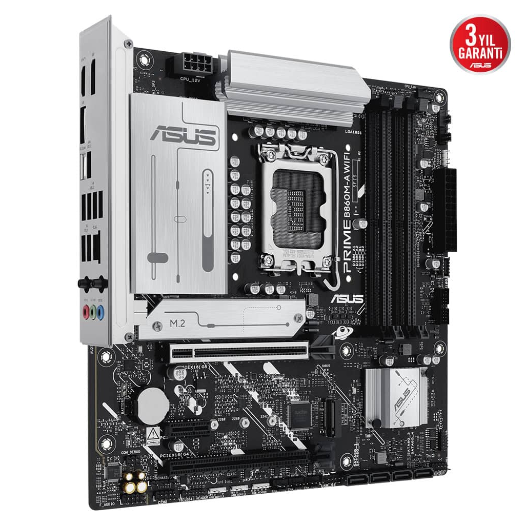 ASUS PRIME B860M-A WIFI, 4xDDR5 2x M.2, HDMI, 2xDP, Wİ-Fİ 6E, Bluetooth v5.3, Type-C, Intel Core Ultra CPU(Seri 2), LGA1851 Soket Anakart