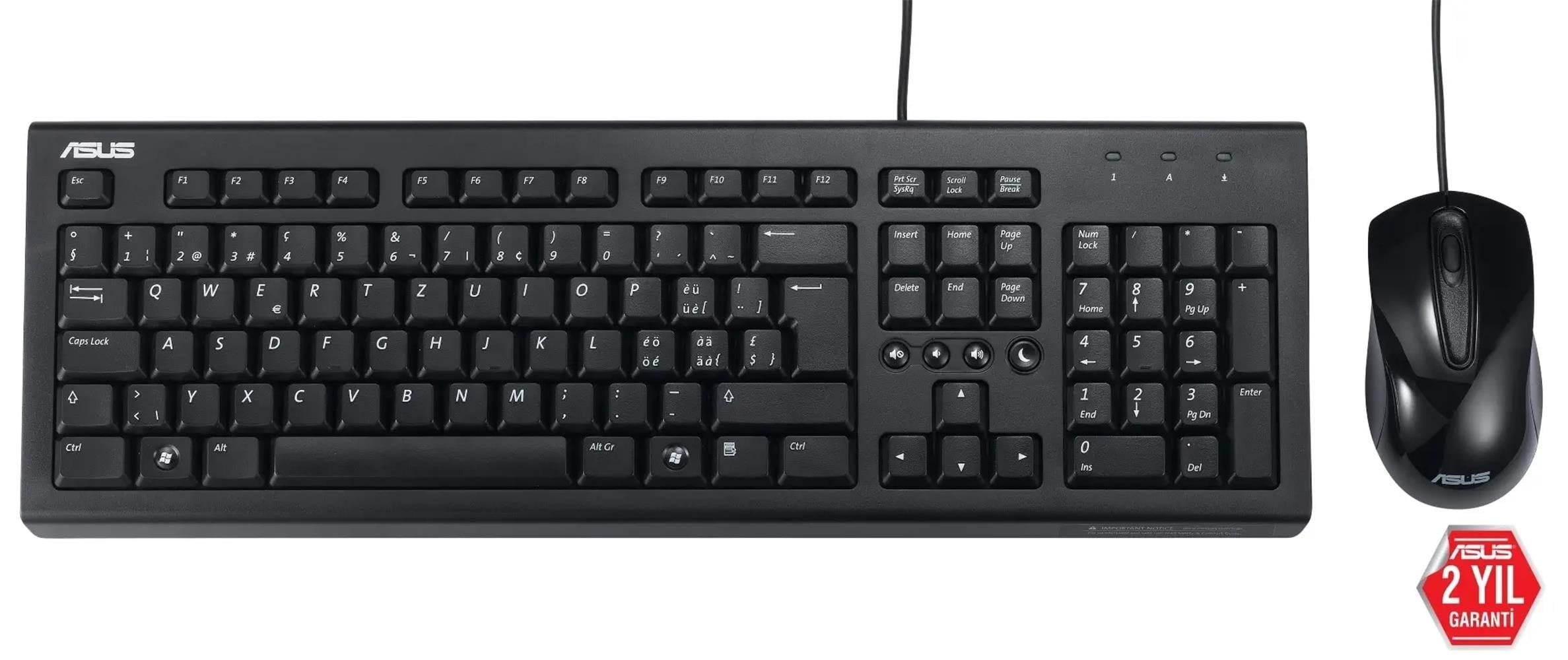 Asus U2000 Q Türkçe 1000DPI USB Siyah Kablolu Klavye Mouse Set - U2000-KBM-TR-Q
