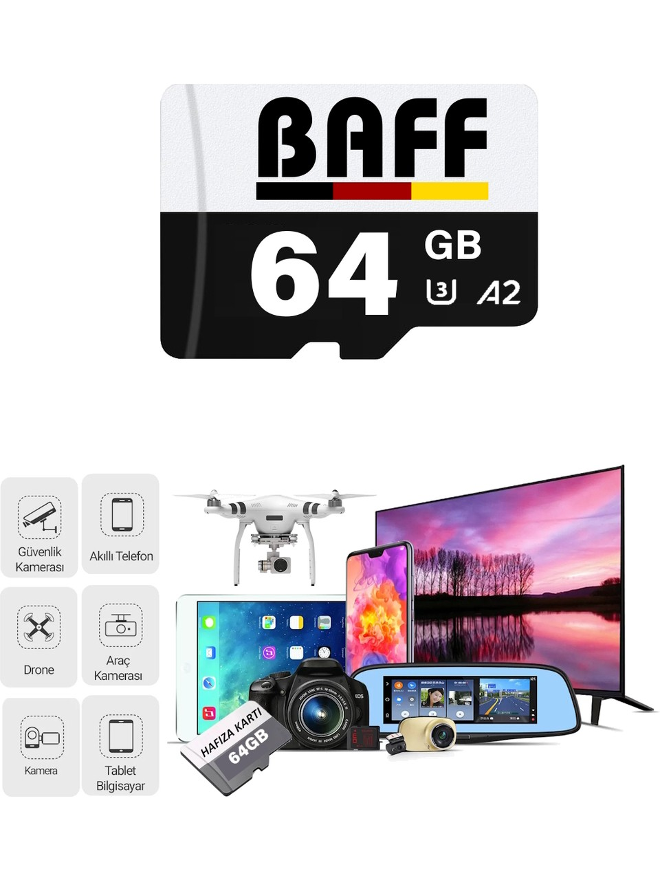 BAFF MicroSD 64GB UHS-I U3 A2 V30 Hafıza Kartı