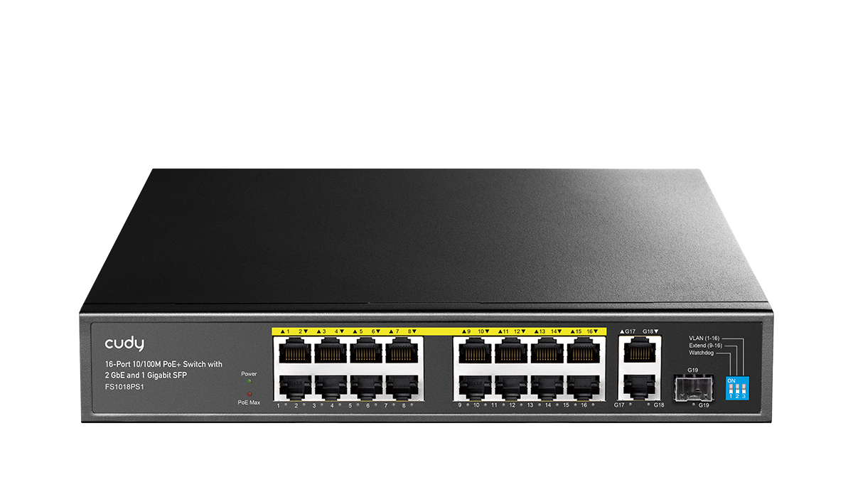 CUDY 16port PoE 200w 1-SFP/2-Uplink 10/100 Yönetilemez Switch FS1018PS1
