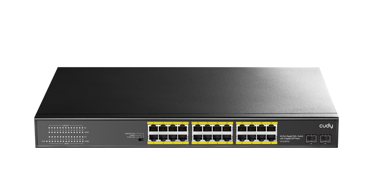 CUDY 24port PoE 300w 2-Uplink Gigabit Yönetilemez Switch GS1028PS2