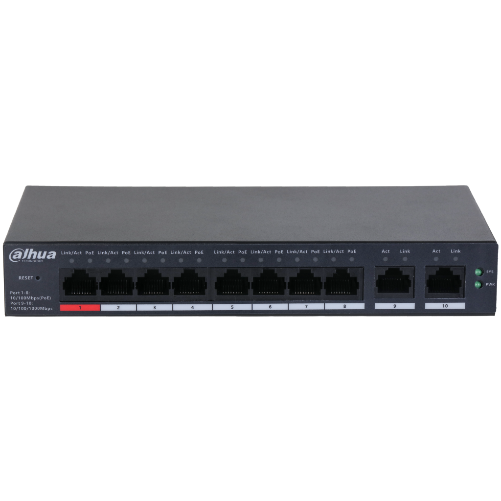 DAHUA CS4010-8ET-110, 8 Port, Megabit, PoE 110W, 2 Port Uplink, Cloud Yönetilebilir, Switch