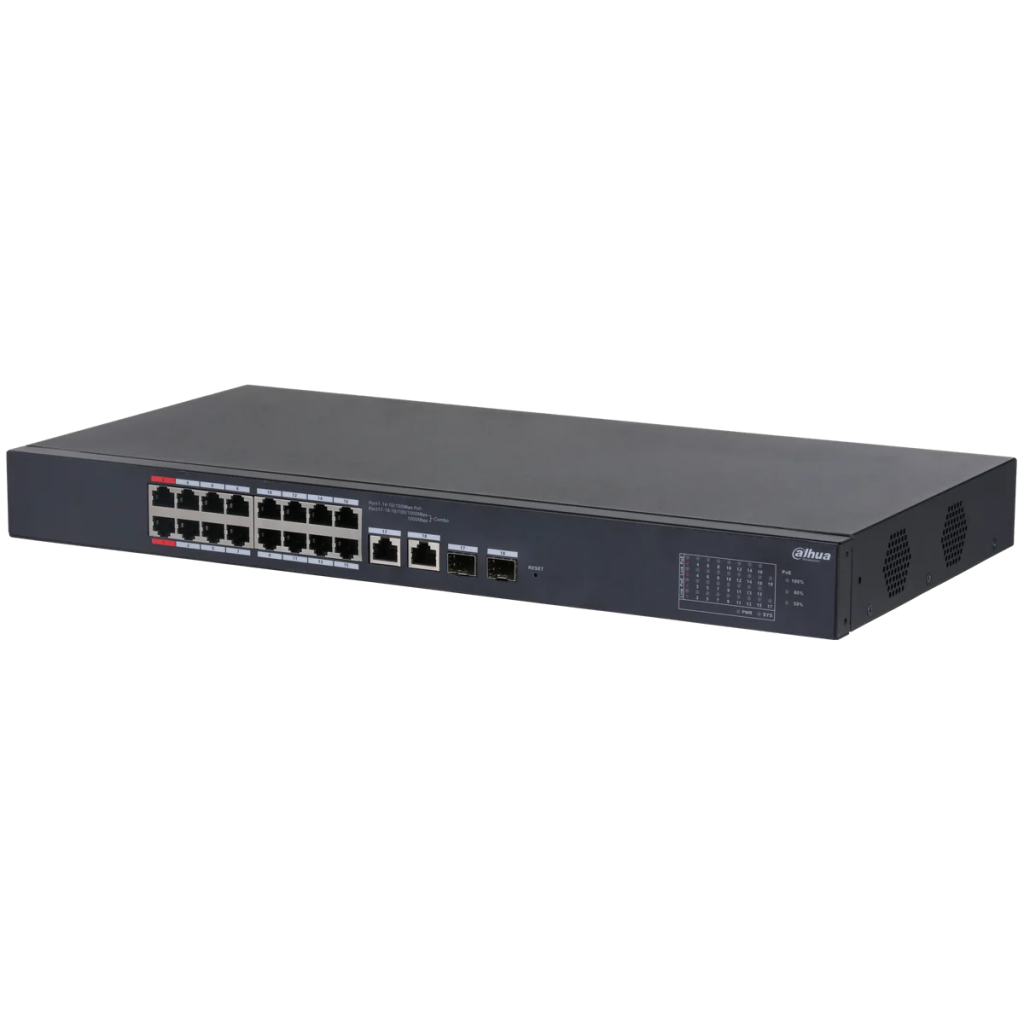 DAHUA CS4218-16ET-135, 16Port, Megabit, PoE 135W, 2 Port SFP Gigabit Combo, Cloud Yönetilebilir, Switch