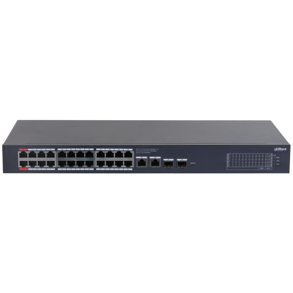 DAHUA CS4228-24GT-375, 24Port, Gigabit, PoE 375W, 2 Port Uplink, 2 Port SFP Gigabit Combo, Cloud Yönetilebilir, Switch