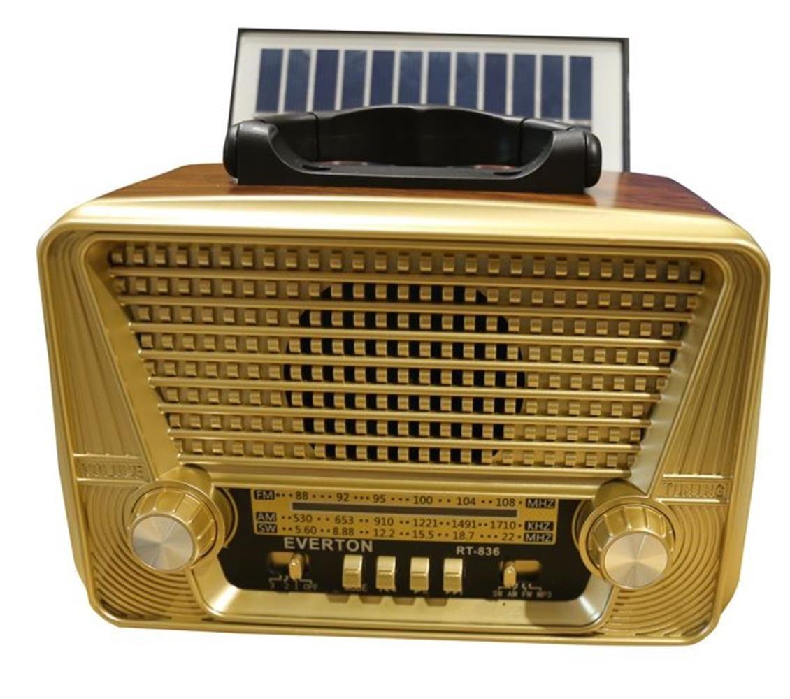 Everton Rt-836  Bluetooth Fm-Usb-Tf-Aux Solarlı Şarjlı Nostaljik Radyo