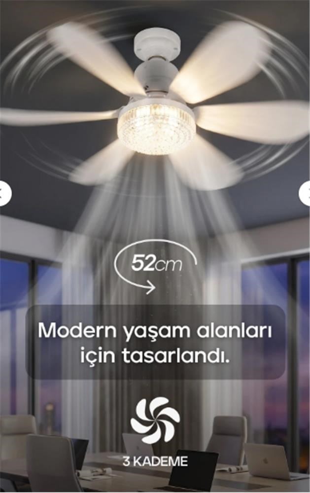 Feny Fn-F82 Zefira 3 Kademe Ultra Sessiz Uyku Mod 3000k-6500K Kristal Led Tavan Vantilatörü Kumanda