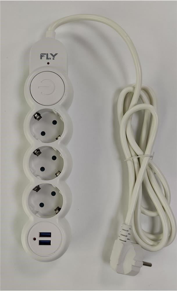 Fly 3393-01 3lü 2mt 2.1A Anahtarlı 2Usb Şarj Çıkışlı Akım Korumalı 2500w