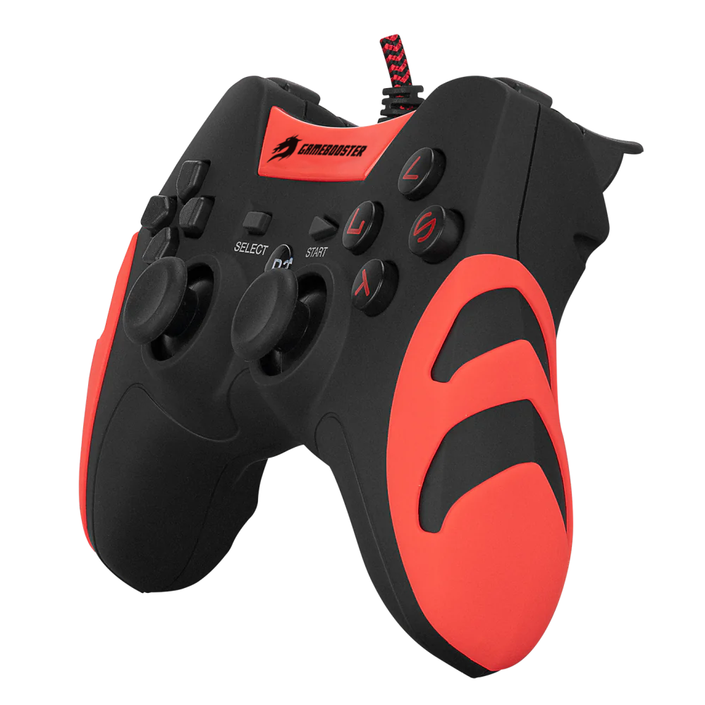 GAMEBOOSTER GB-J54R USB Kablolu Oyun Kolu, Çift Titreşim Motorlu, Ergonomik Kırmızı Tasarım, PC ve PS3 Uyumlu Gamepad