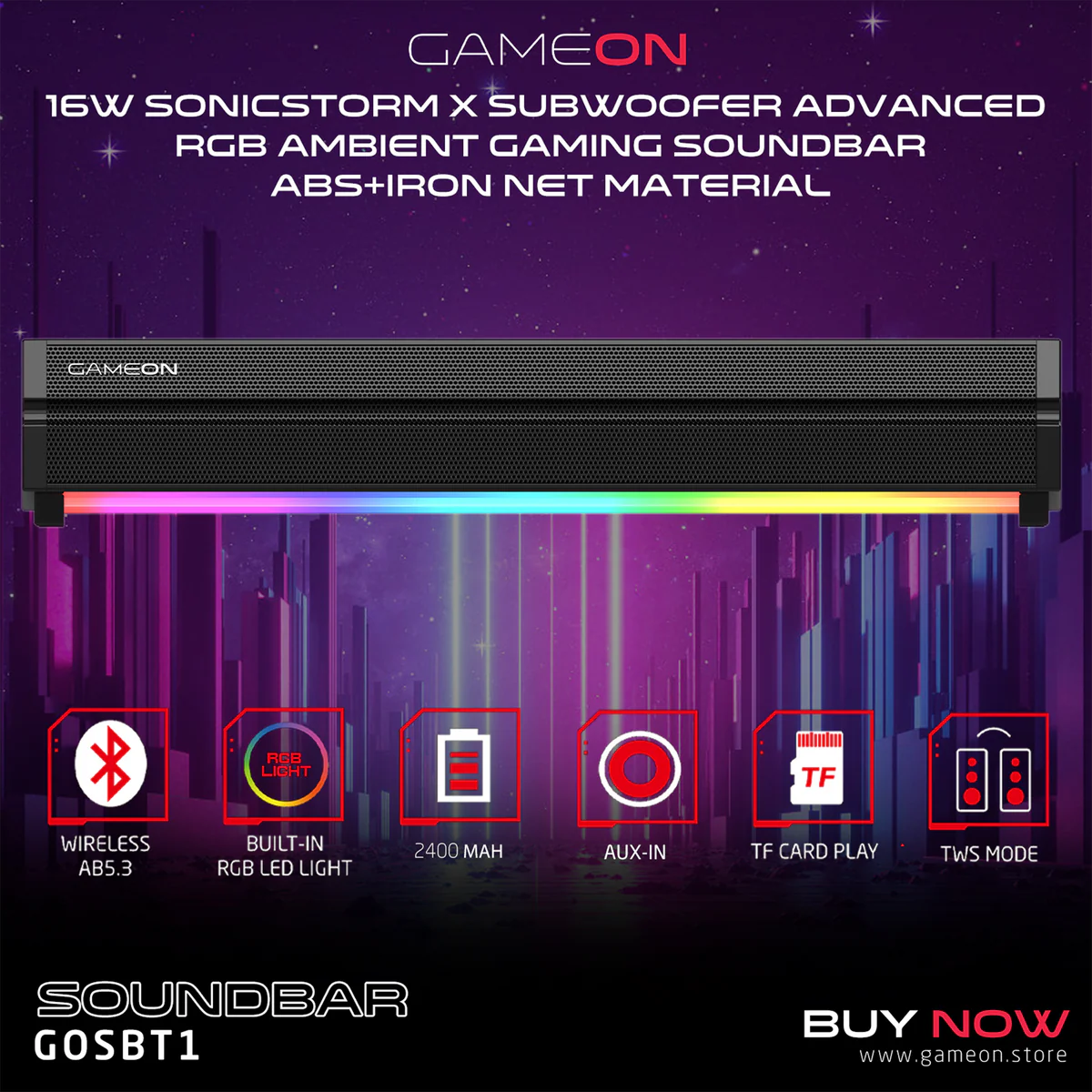 GAMEON SonicStorm X Kablosuz RGB Gaming Soundbar