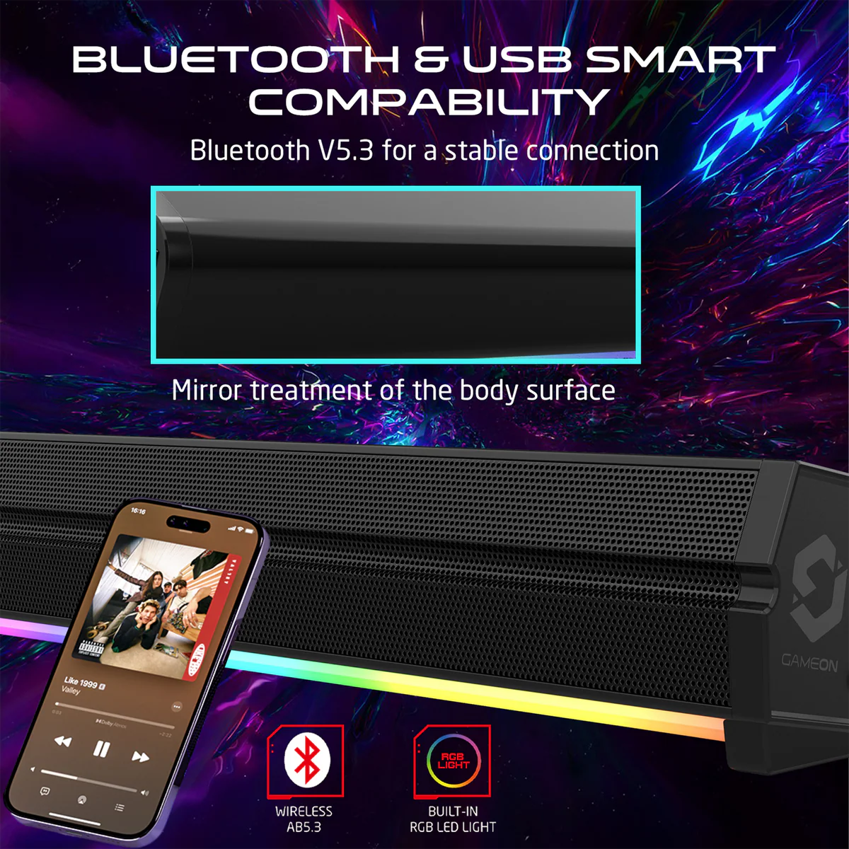 GAMEON SonicStorm X Kablosuz RGB Gaming Soundbar