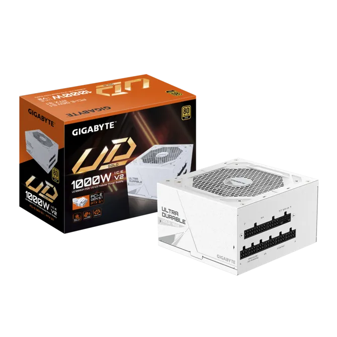 GIGABYTE 1000w 80+Gold GP-UD1000GM PG5 ICE Tam Modüler Power Supply Beyaz
