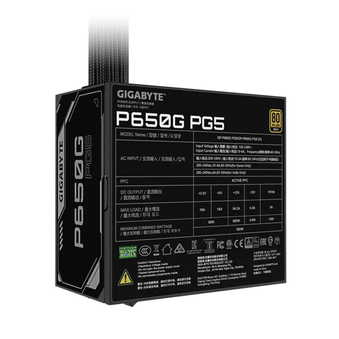 GIGABYTE 650w 80+Gold GP-P650G PG5 PCIe 5.1 Power Supply