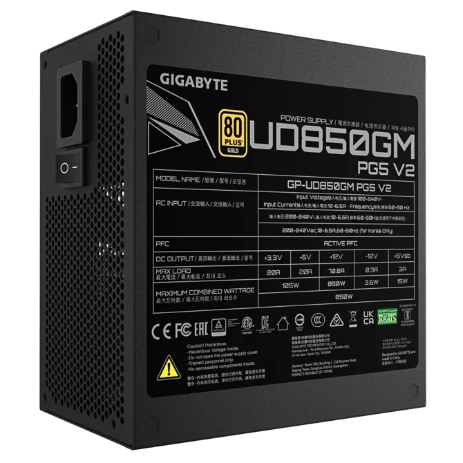 GIGABYTE 850W 80+ Gold UD850GM Tam Modüler Power Supply