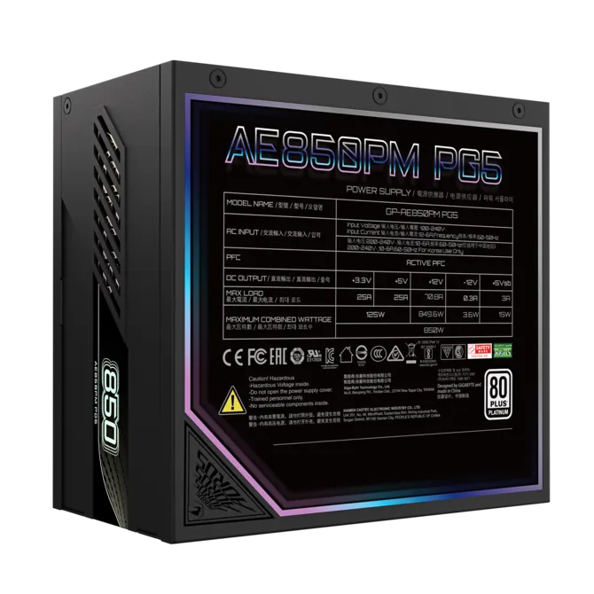 GIGABYTE 850W 80+PLATINIUM AORUS ELITE P850 GP-AE850PM PG5 Tam Modüler Power Supply