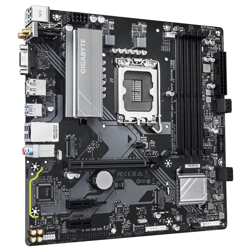 GIGABYTE B760M D3HP WIFI6, 4xDDR5, 2xM.2, DP, HDMI, VGA, Wi-Fi 6E, Bluetooth v5.3, 12-13.14.Nesil, LGA1700 Soket, Anakart