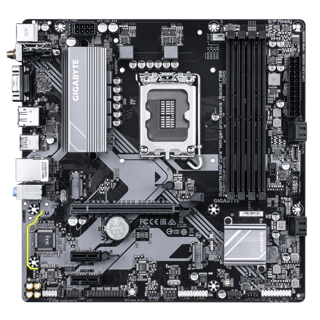 GIGABYTE B760M D3HP WIFI6, 4xDDR5, 2xM.2, DP, HDMI, VGA, Wi-Fi 6E, Bluetooth v5.3, 12-13.14.Nesil, LGA1700 Soket, Anakart