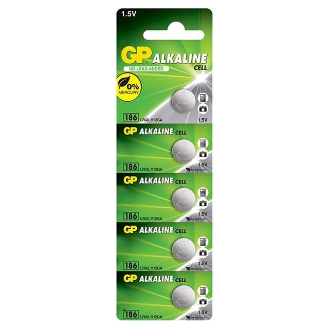 GP 186 LR43 AG-12R 1.5 Volt Alkalin Düğme Pil 5\'li Paket